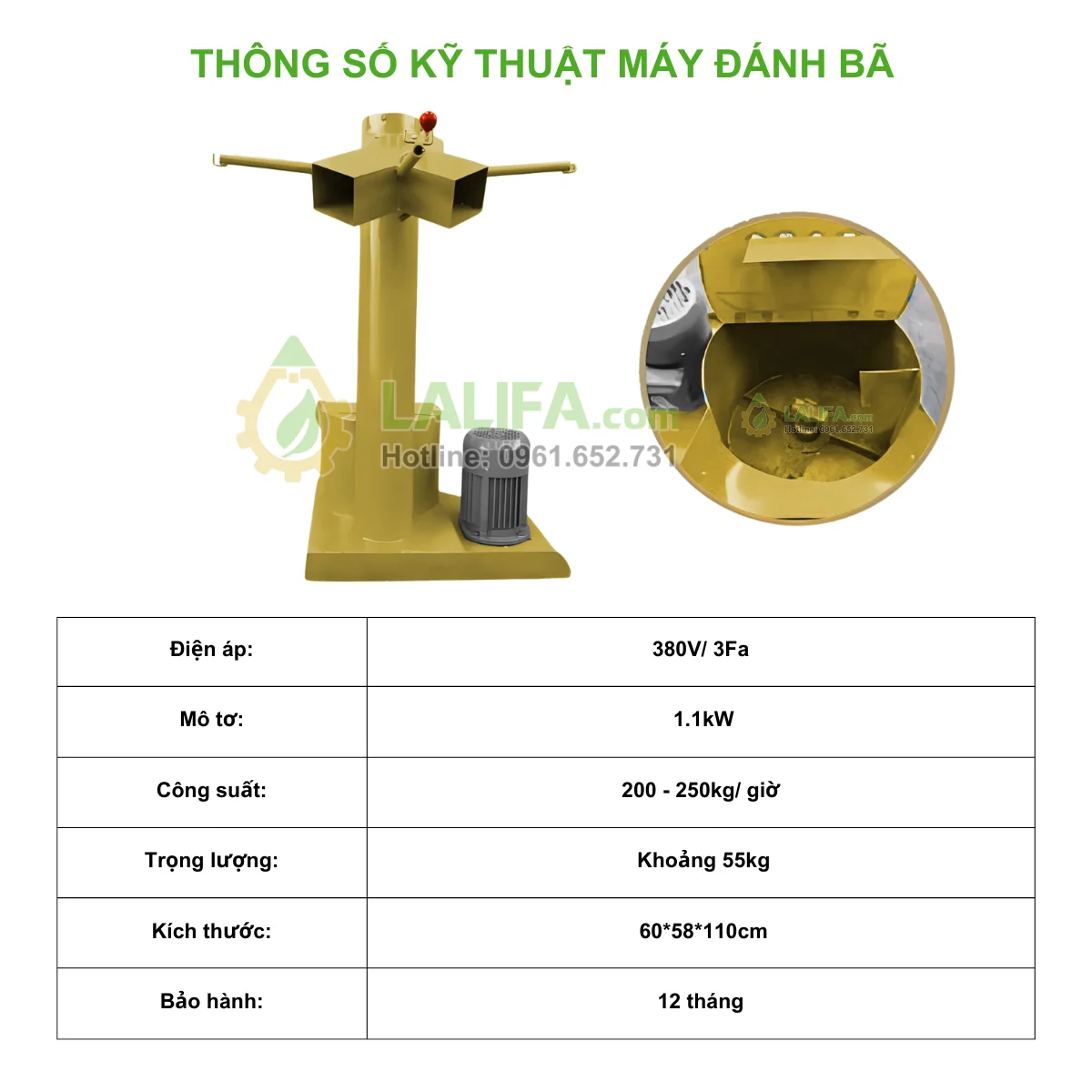 Thông số kỹ thuật máy đánh bã LALIFA