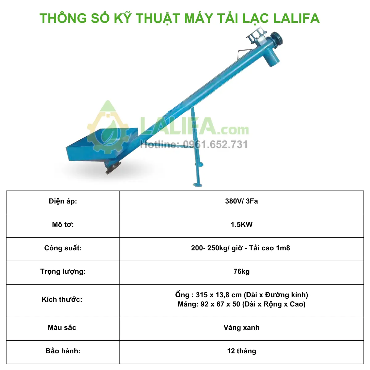 Thông số kỹ thuật máy tải lạc LALIFA